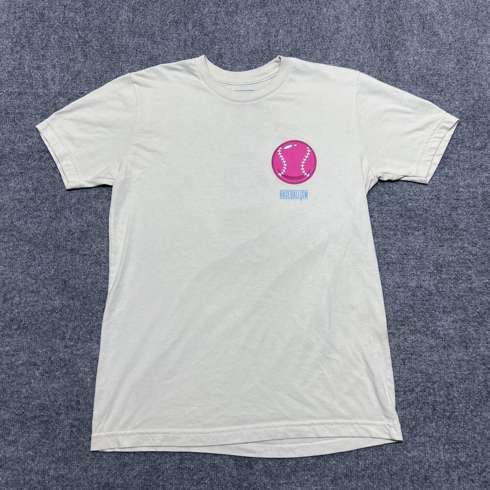 Baseballism Shirt Mens Medium Beige Doubles & Bubbles Baseball Graphic Tee
